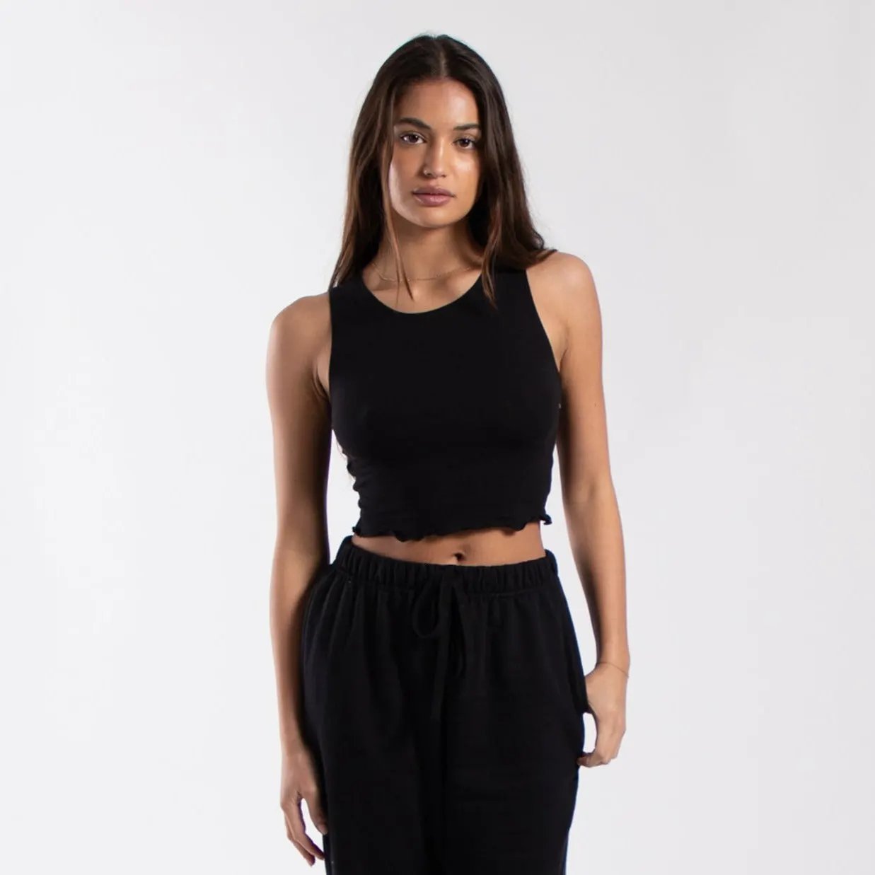 0892 - Women's Cropped Lettuce Trim Muscle Tank by POS Wholesale