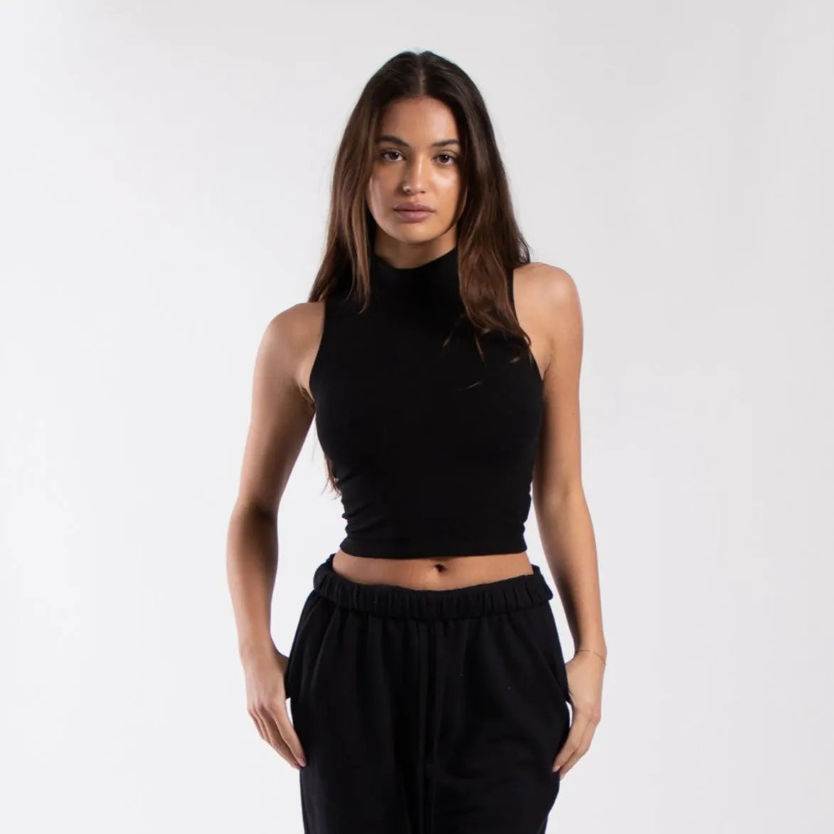 0890 - Women's Mock Neck Cropped Muscle Tank by POS Wholesale