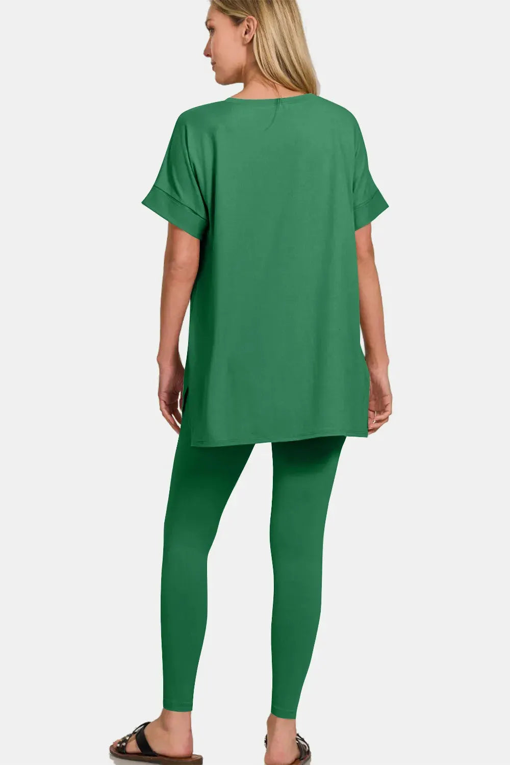 Zenana Full Size V-Neck Rolled Short Sleeve T-Shirt and Leggings Lounge Set by Zenana