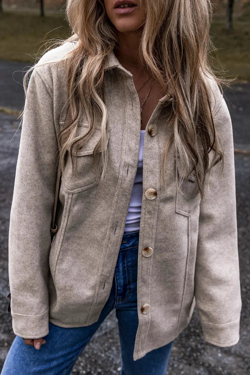 Button Up Collared Neck Long Sleeve Jacket by Partner Label