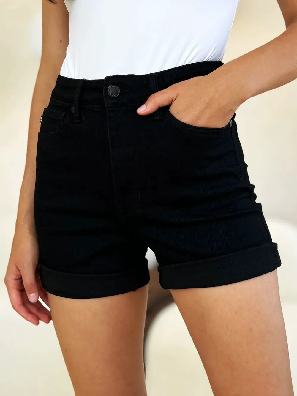 Judy Blue Full Size High Waist Tummy Control Cuffed Denim Shorts by Judy Blue