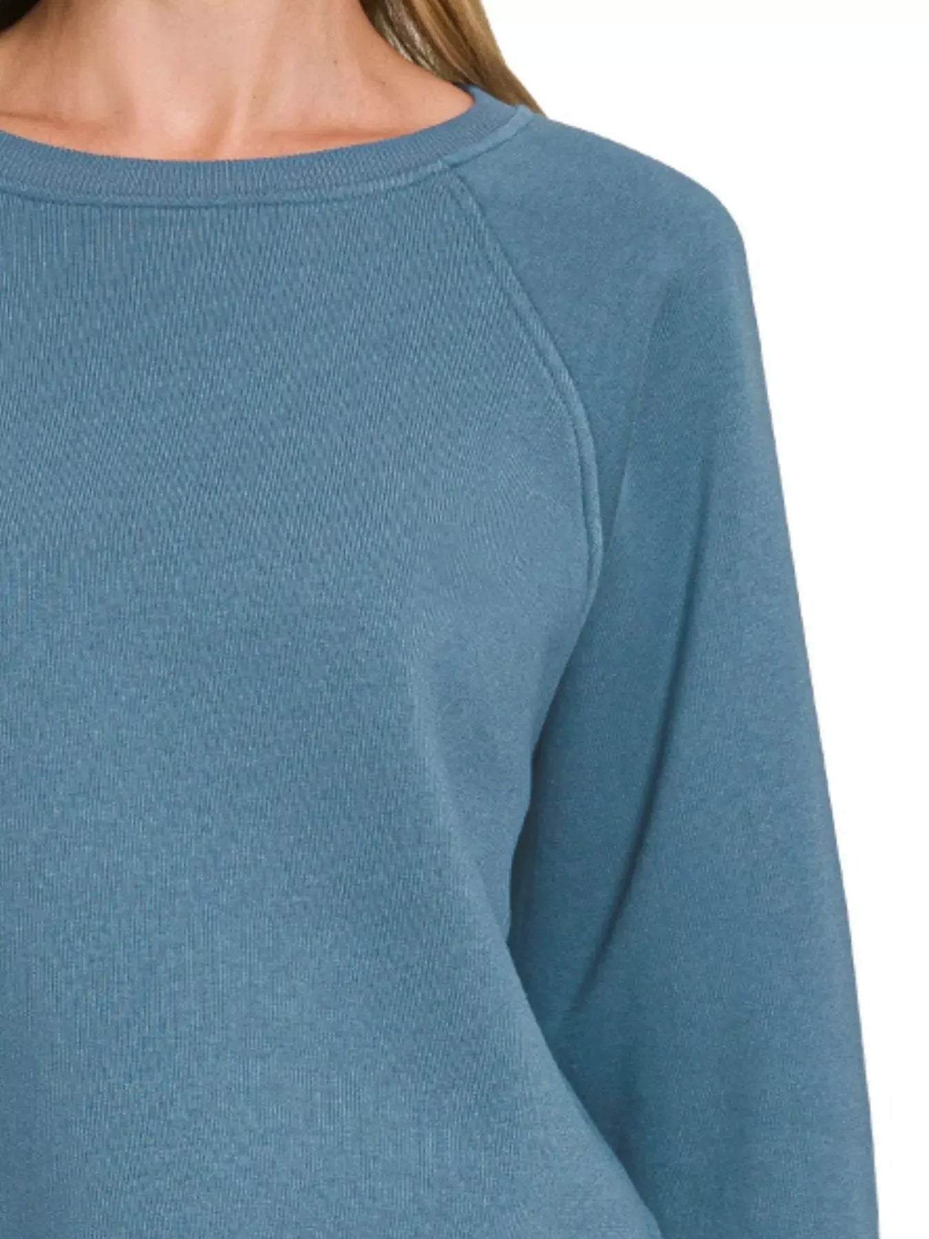 Zenana Fleece Raglan Round-Neck Sweatshirt by Zenana