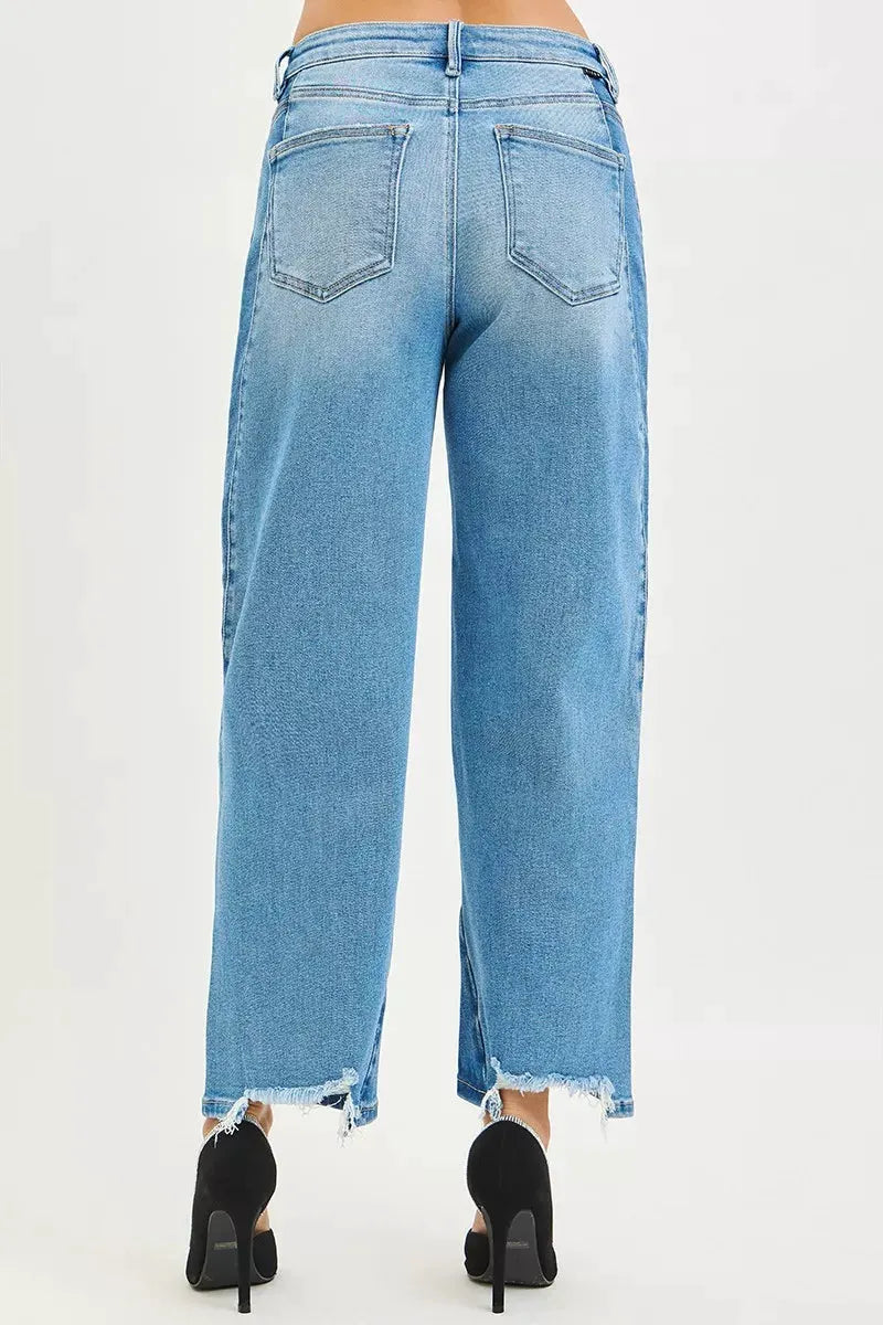 RISEN Full Size Slouchy Cropped Barrel Jeans with Contrast Wash Plus Size by RISEN