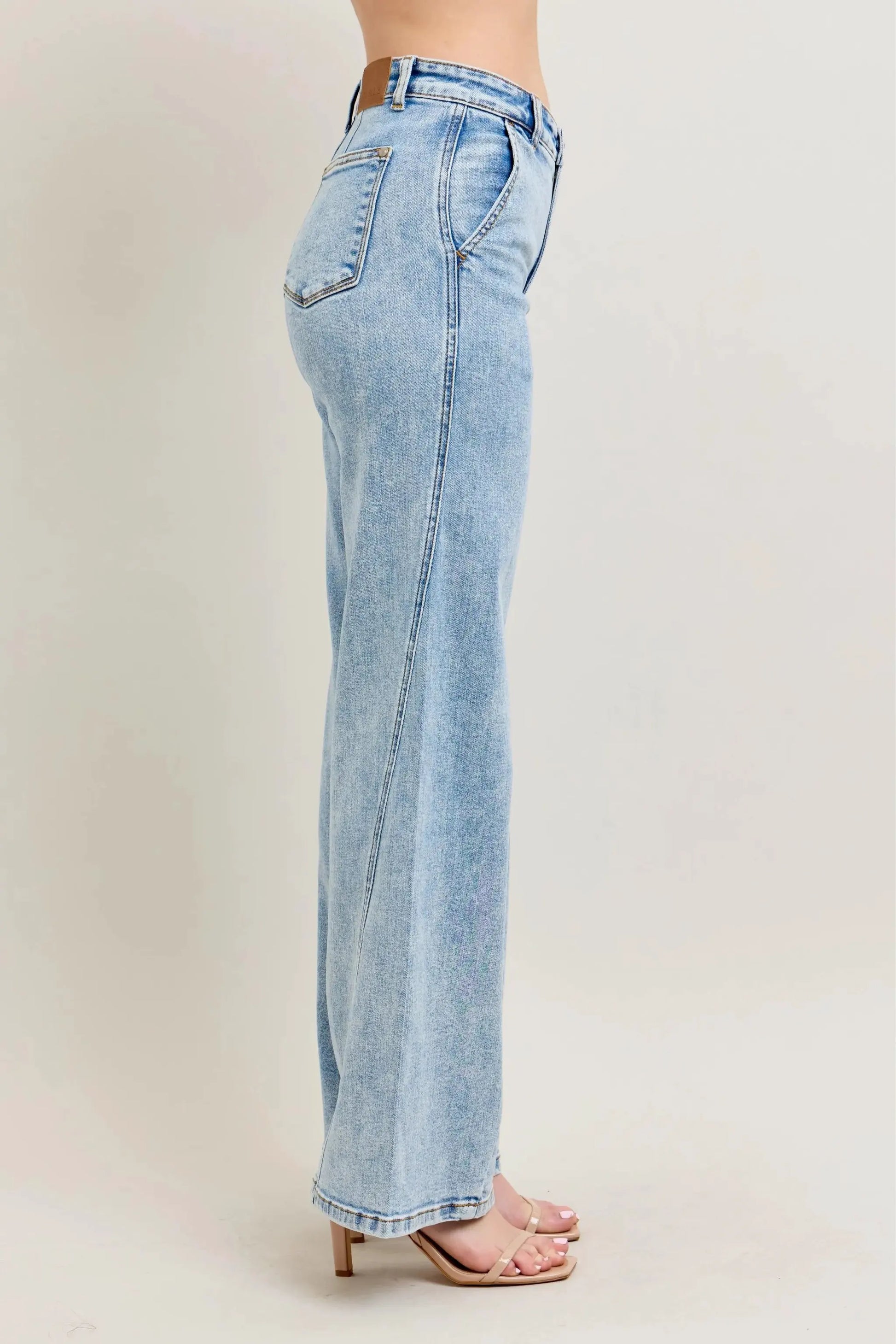 Judy Blue Full Size High Waist Wide Leg Jeans with Skewed Inseam Plus Size by Judy Blue