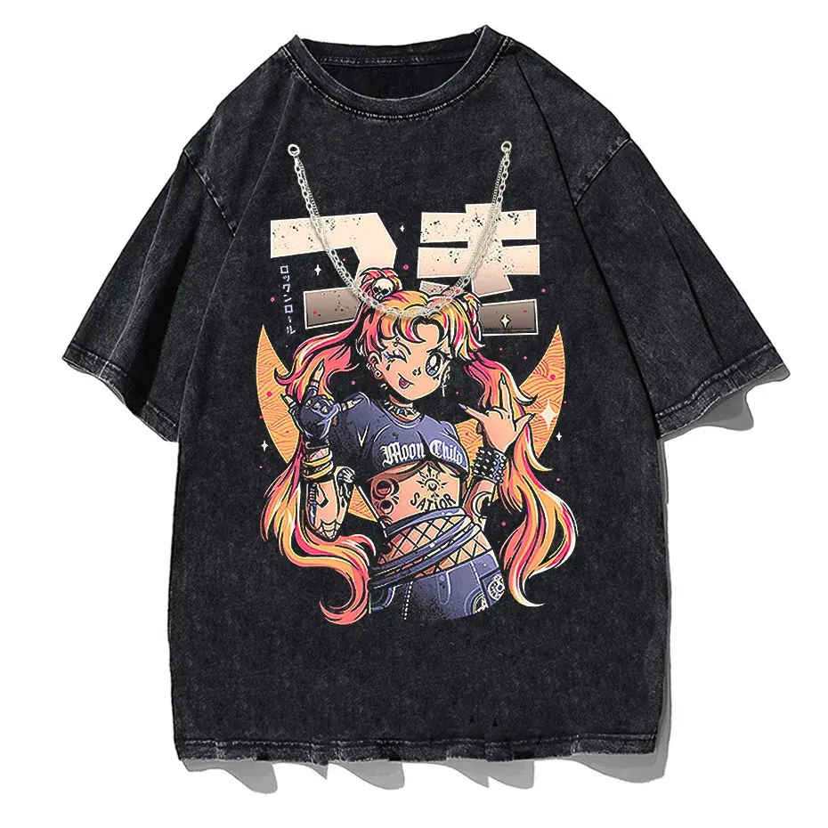 Men's Retro Anime Girl Graphic T-Shirt Cotton Oversized Vintage Tee by Vimost Shop