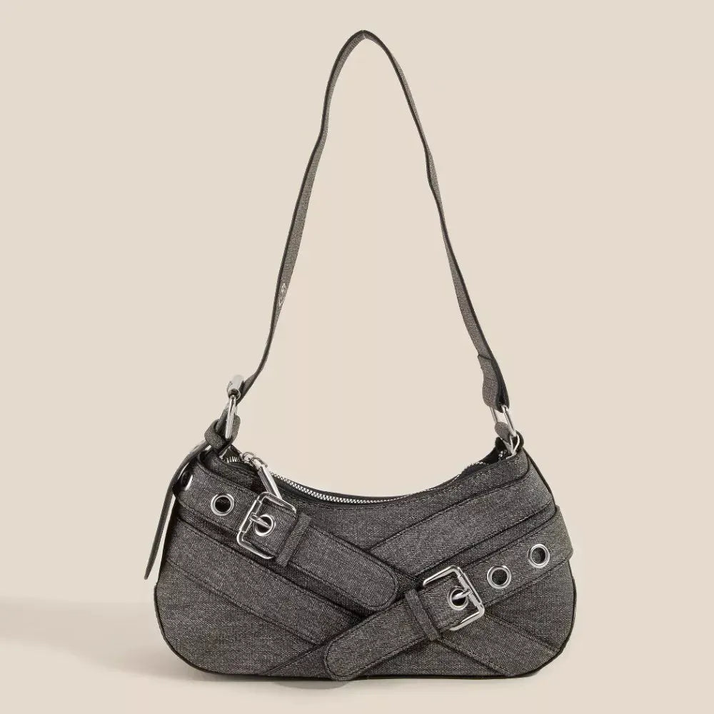 Fame Denim Belt Accent Shoulder Bag by Fame