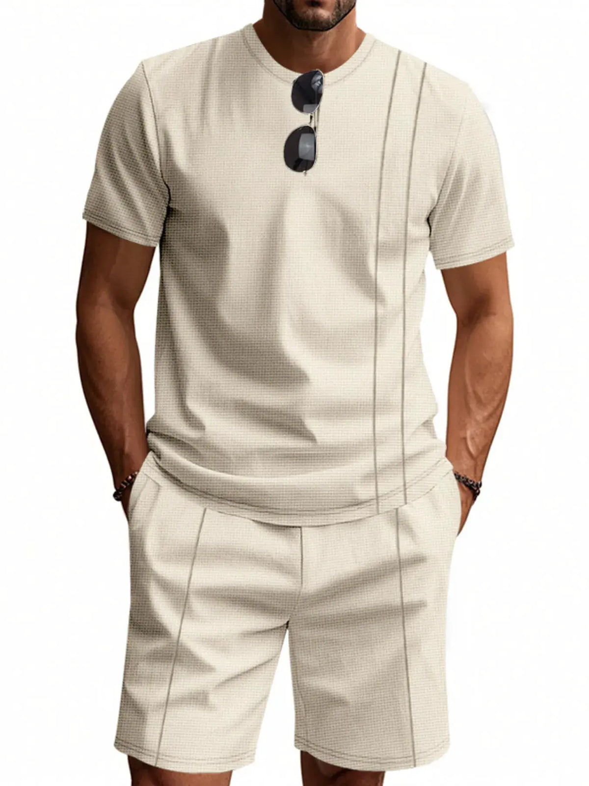 Men's Full Size Round Neck Short Sleeve Top and Shorts Set Plus Size by Trendsi