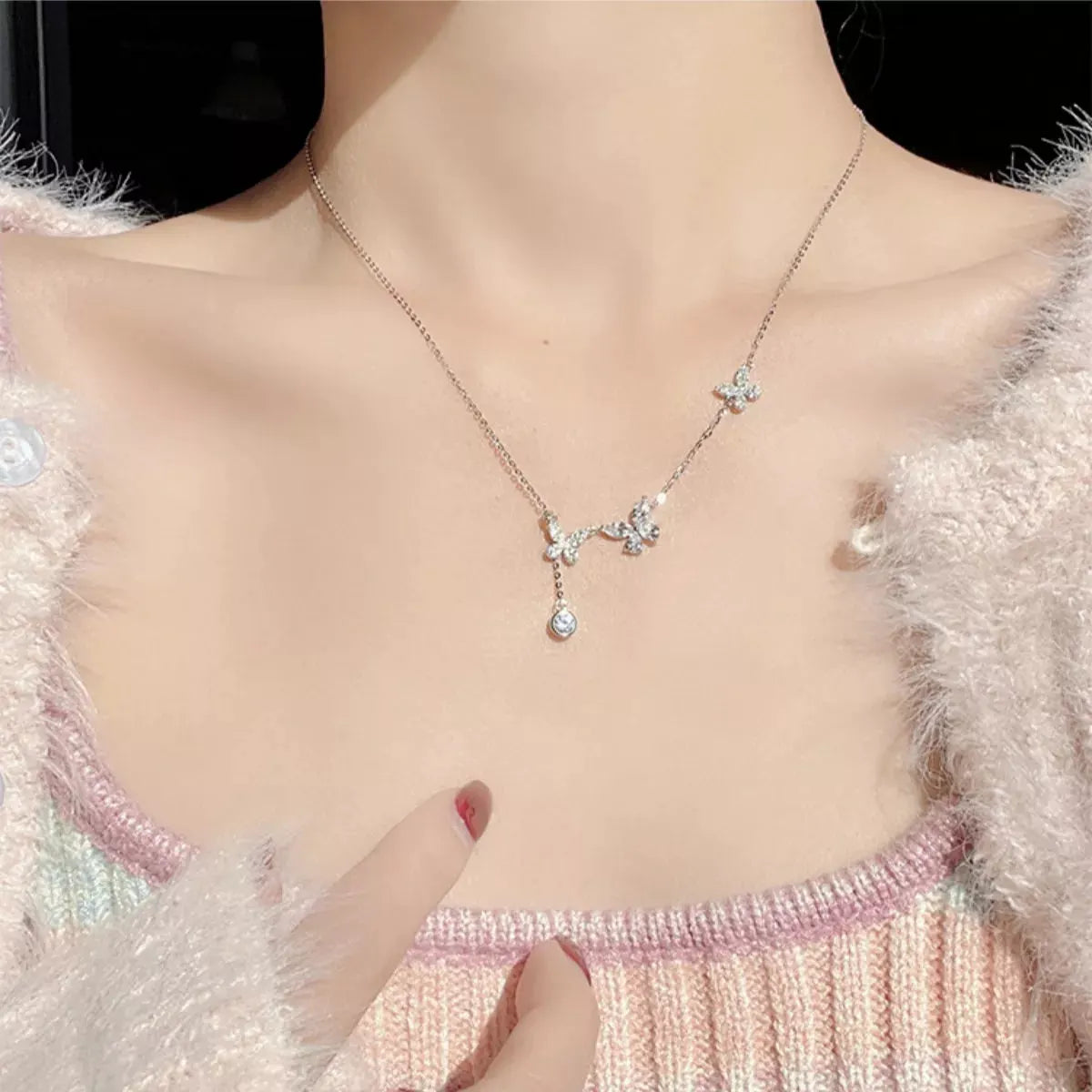 925 Sterling Silver Zircon Butterfly Necklace by Partner Labels