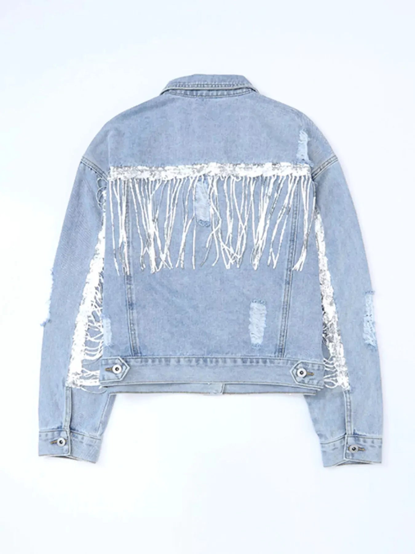 Fringed Sequin Embellished Denim Jacket by Partner Label