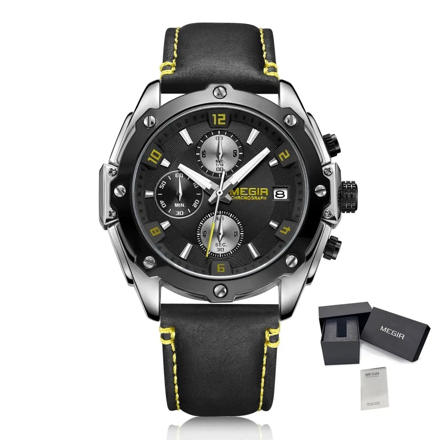 MEGIR Chronograph Men Business Watch Leather Strap Quartz Military Watch Clock Waterproof Date Clock Wristwatch Relogio Masculino 2074 by MEGIR WATCH GROUP