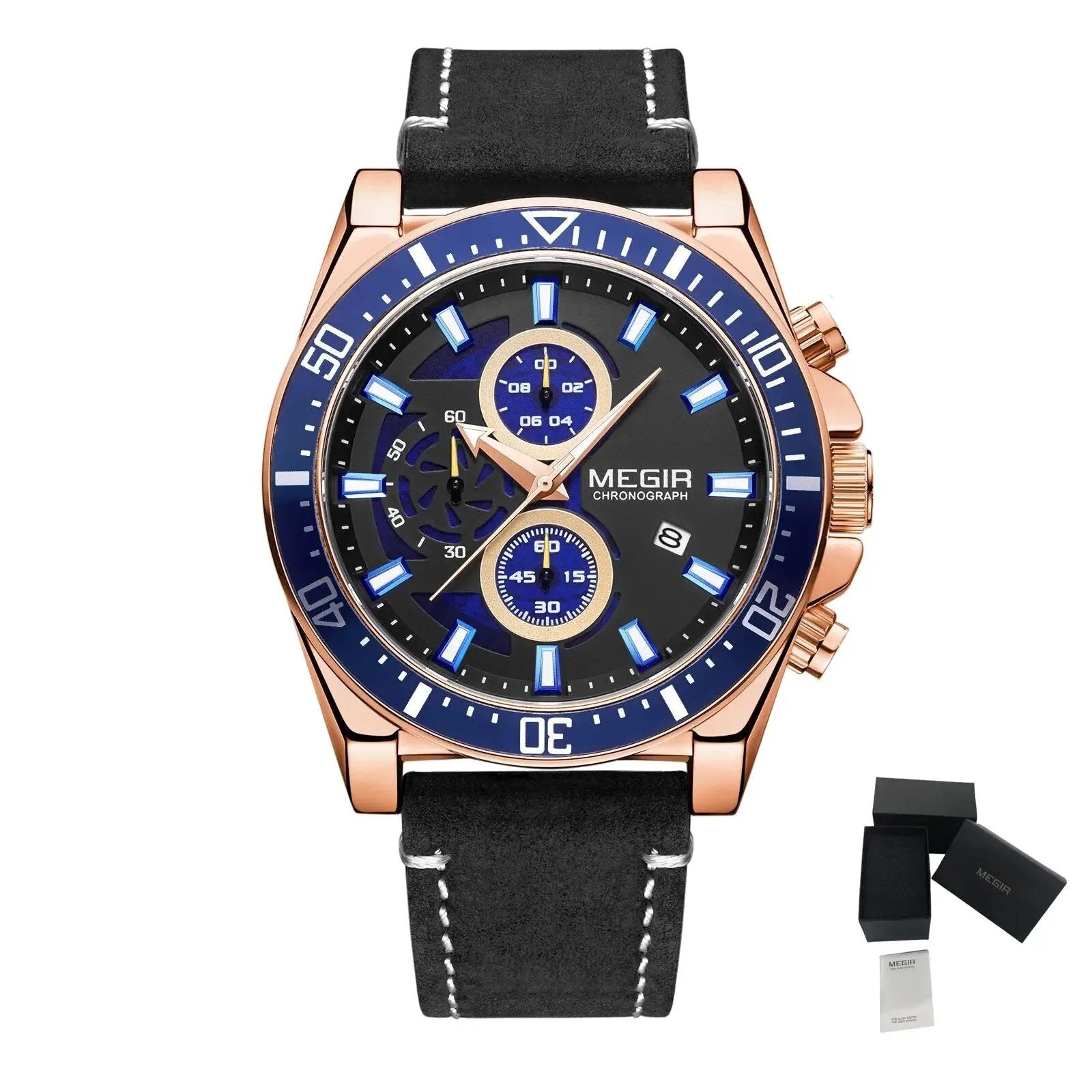MEGIR Fashion Watches for Men Leather Strap Sport Military Wristwatch Man Quartz Watch Waterproof Chronograph with Calendar 2132 by MEGIR WATCH GROUP