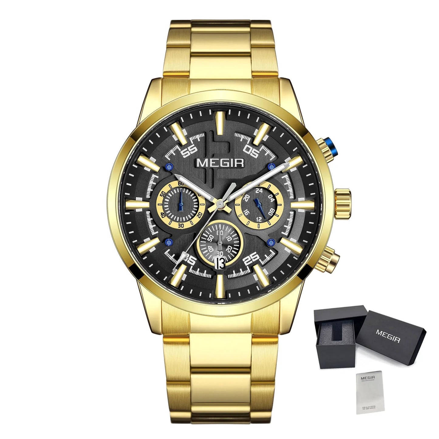 MEGIR Luxury Watch Mens Business Watches Calendar Stainless Steel Quartz Wrist Watch Clock Casual Chronograph Relogio Masculino 2220 by MEGIR WATCH GROUP