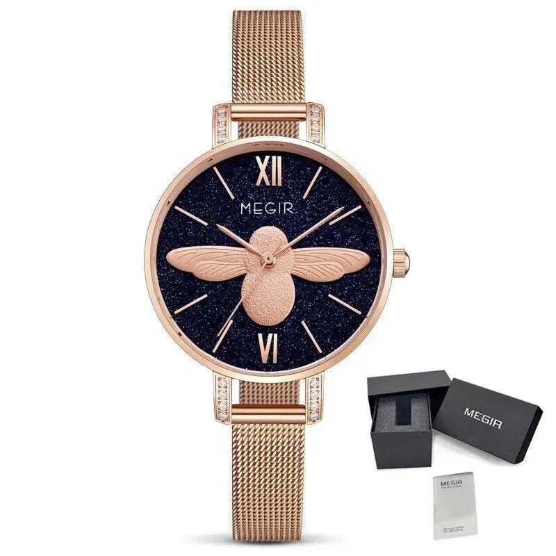 MEGIR Fashion Women Watches Top Brand Luxury Quartz Wristwatch Ladies Rose Gold Mesh Belt Business Casual Watch Reloj Mujer 7009 by MEGIR WATCH GROUP