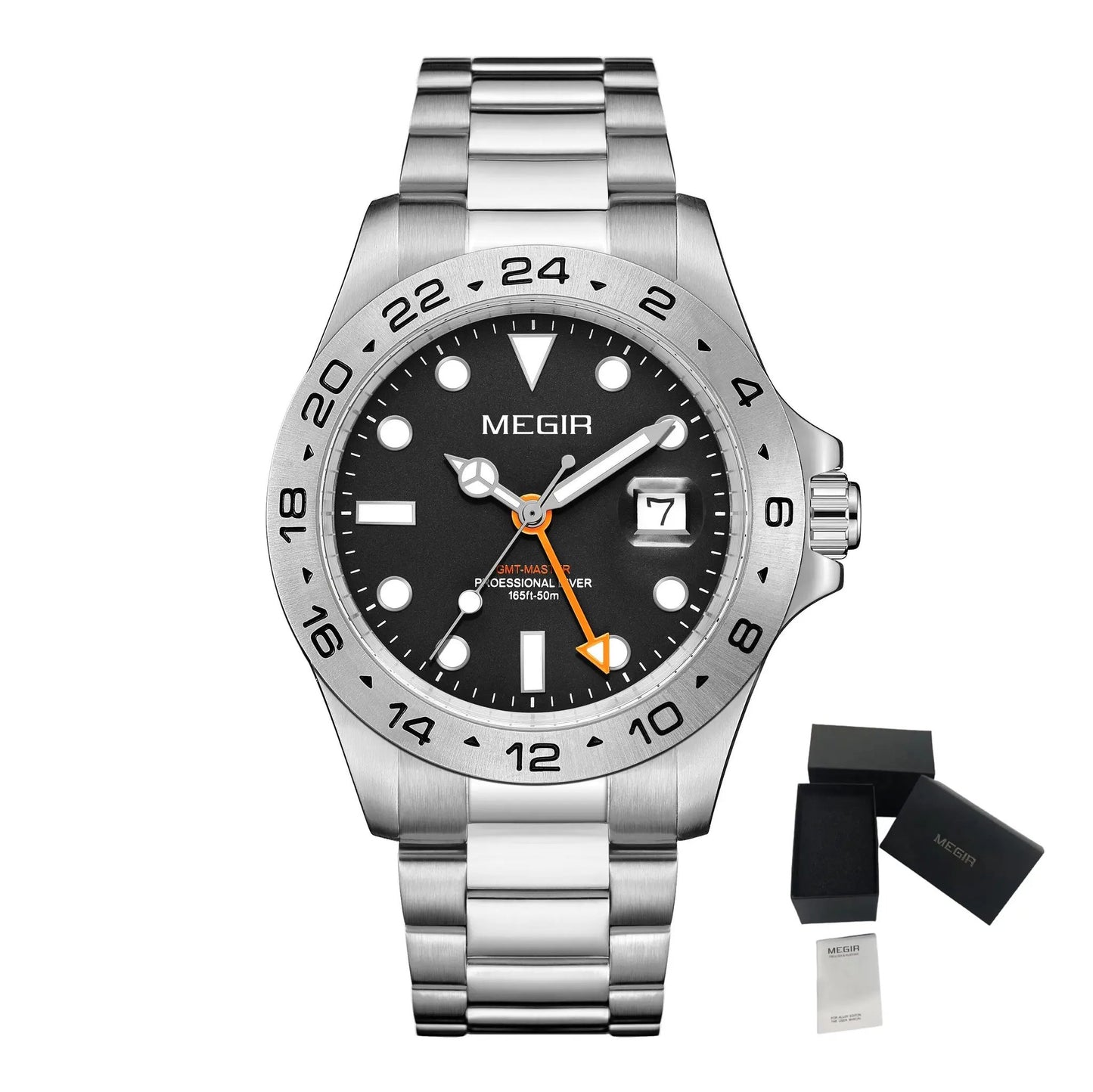 MEGIR Original Luxury Men Analogue Quartz Watch Luminous 5ATM Waterproof Business WristWatch Stainless Steel Clock Montre Homme 8404 by MEGIR WATCH GROUP