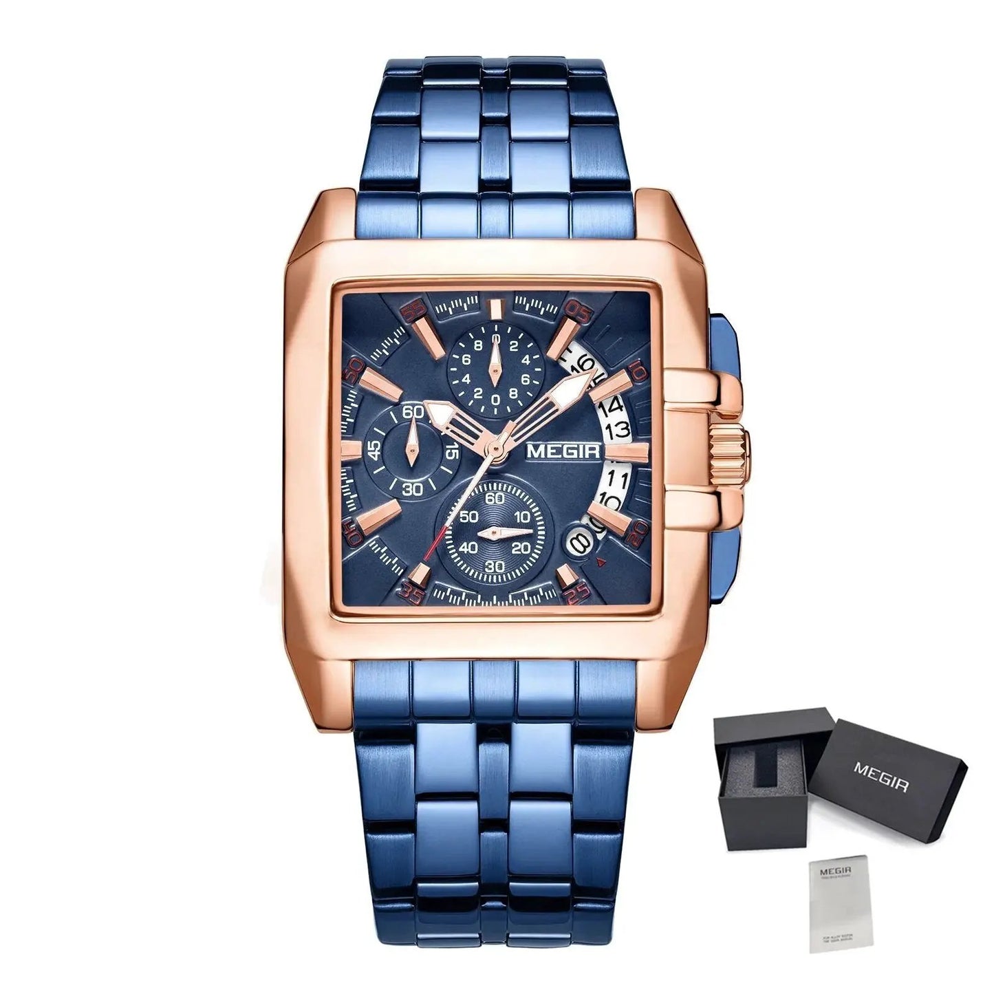 MEGIR Original Luxury Men Watch Stainless Steel Bracelet Quartz Military Wristwatch Business Watches Chronograph Big Dial Relogio Masculino 2018 by MEGIR WATCH GROUP