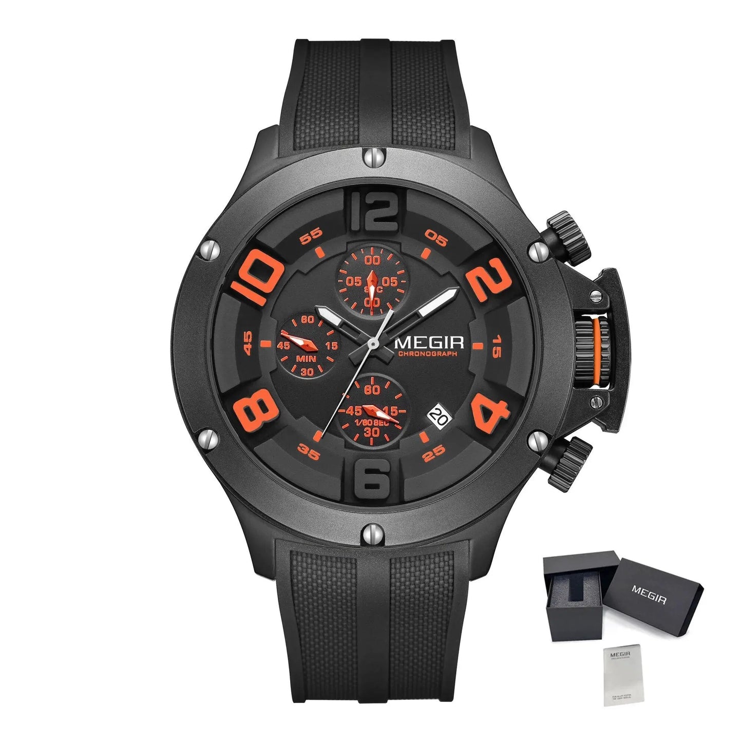 MEGIR Relogio Masculino Luxury Quartz Watch for Men Yellow Silicone Strap Military Sport WristWatch Chronograph with Auto Date 8115 by MEGIR WATCH GROUP