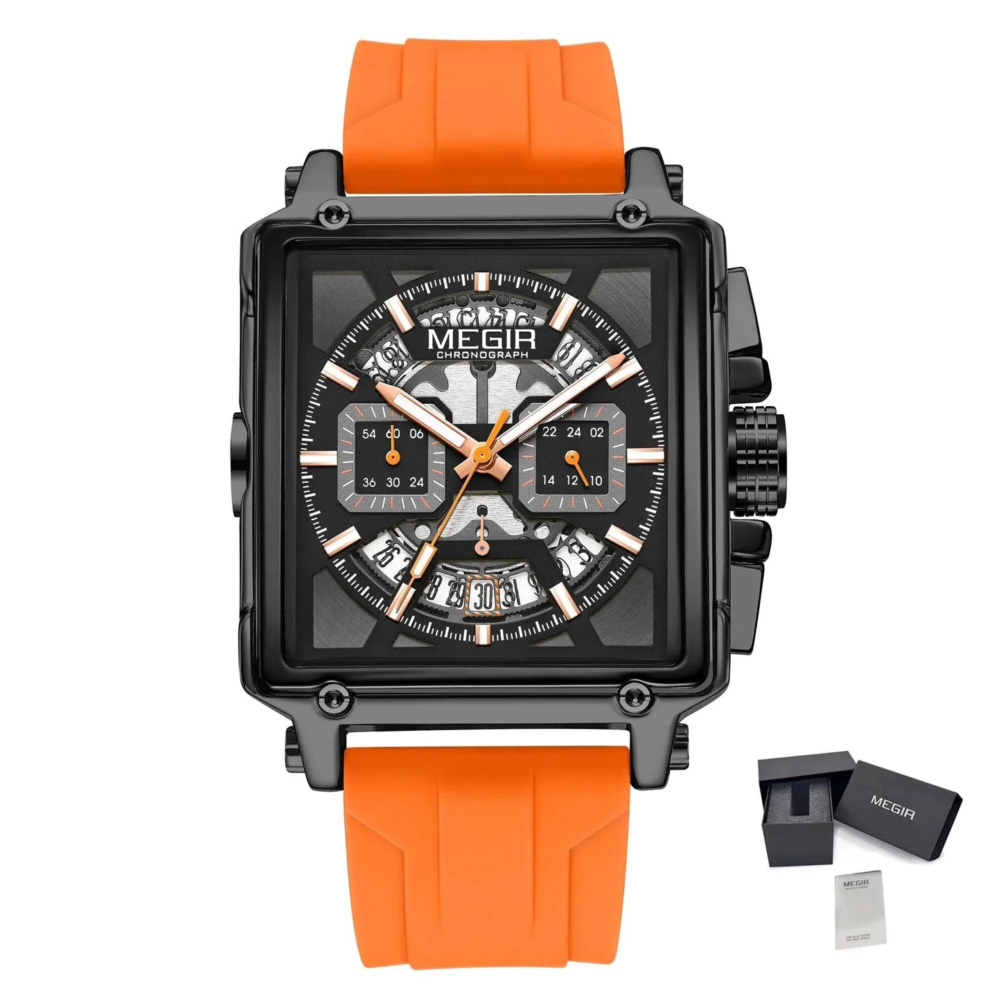 MEGIR Sport Watches for Men Waterproof Quartz Military Wristwatches Square Dial Male Chronograph Watch 24-hour Reloj Hombre 2233 by MEGIR WATCH GROUP