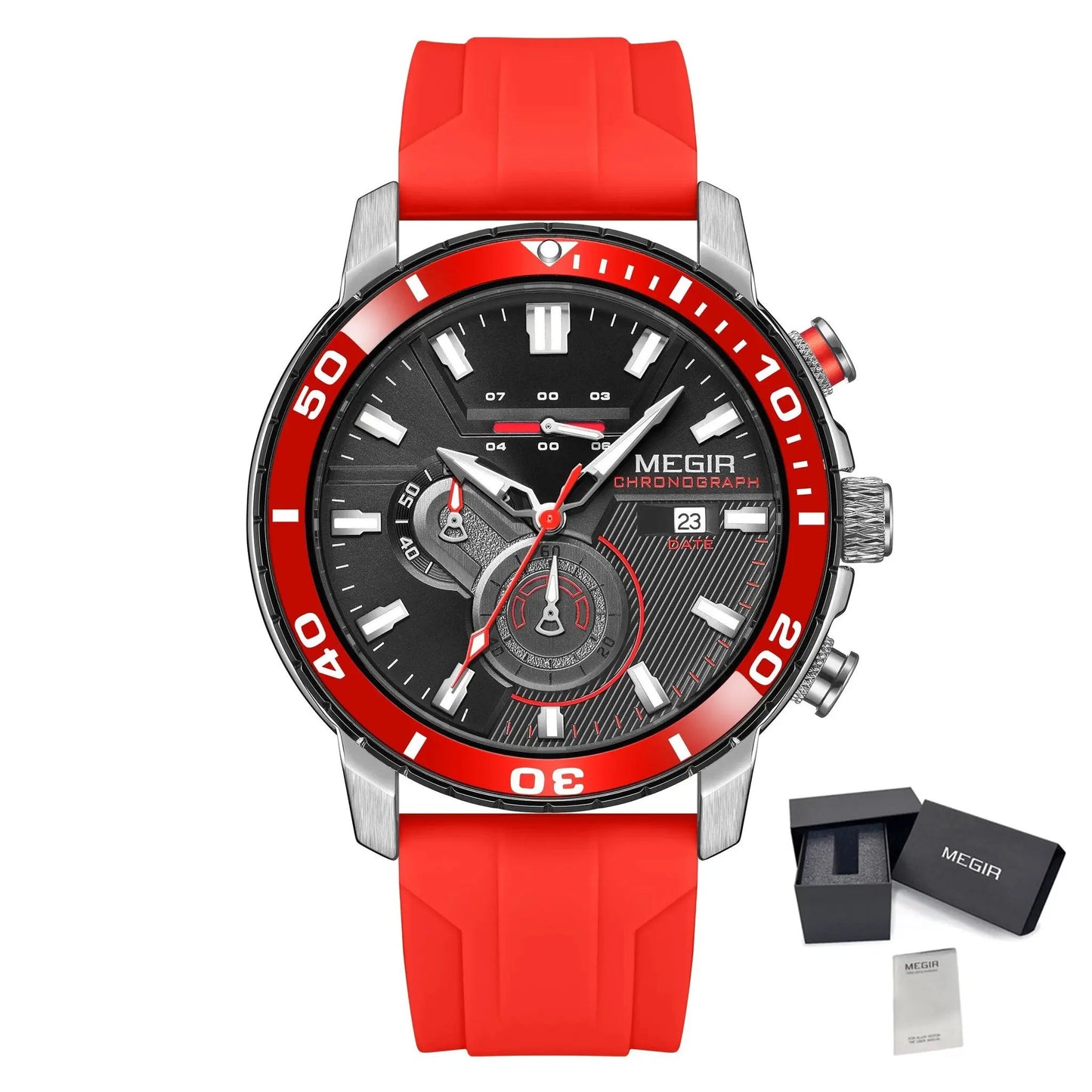 MEGIR Luxury Military Watches for Men Fashion Sport Quartz Wristwatch Waterproof Silicone Band Male Clock Chronograph with Date 2224 by MEGIR WATCH GROUP