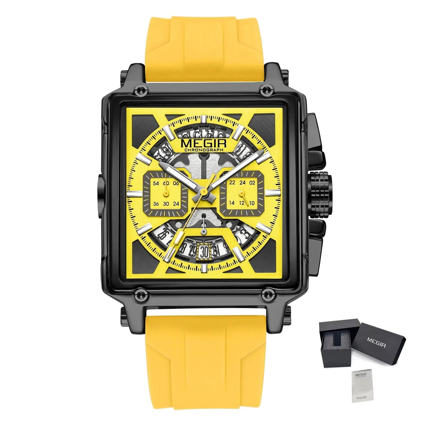 MEGIR Sport Watches for Men Waterproof Quartz Military Wristwatches Square Dial Male Chronograph Watch 24-hour Reloj Hombre 2233 by MEGIR WATCH GROUP