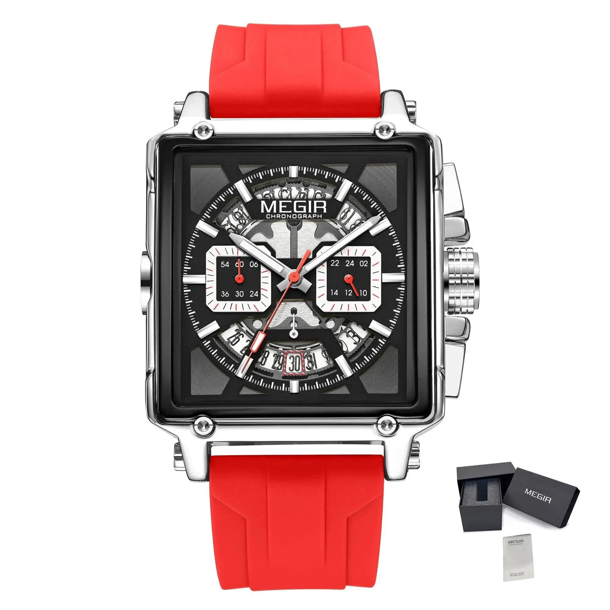 MEGIR Sport Watches for Men Waterproof Quartz Military Wristwatches Square Dial Male Chronograph Watch 24-hour Reloj Hombre 2233 by MEGIR WATCH GROUP