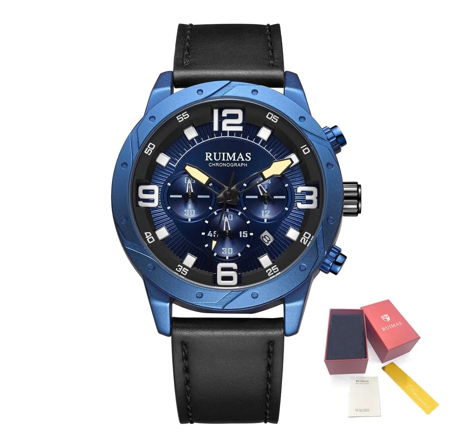 RUIMAS Relogio Masculino Fashion Men Quartz Watch Leather Sport Military Wristwatch Waterproof Clock with Auto Date 595 by MEGIR WATCH GROUP