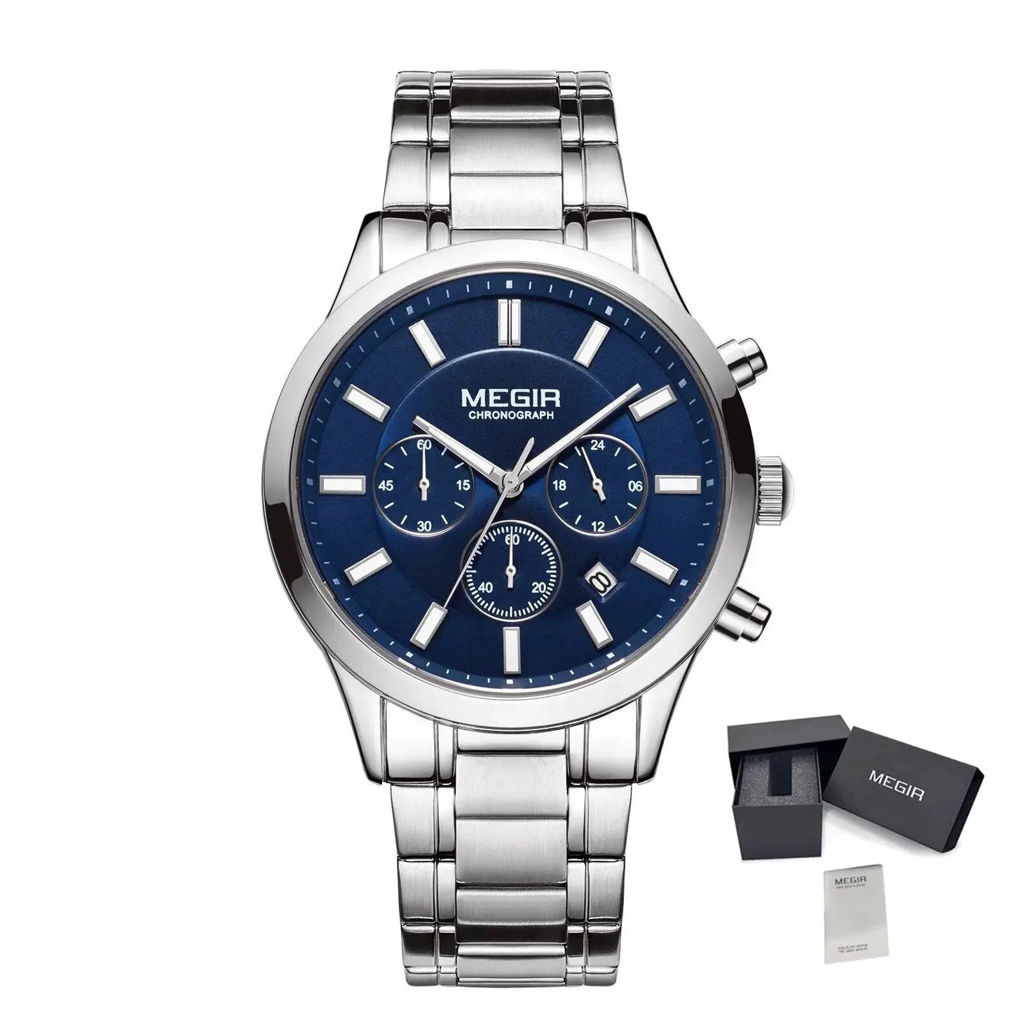 MEGIR Stainless Steel Waterproof Wrist Watches for Men Luminous Chronograph Business Quartz Men's Casual Clock Reloj Hombre 2150 by MEGIR WATCH GROUP