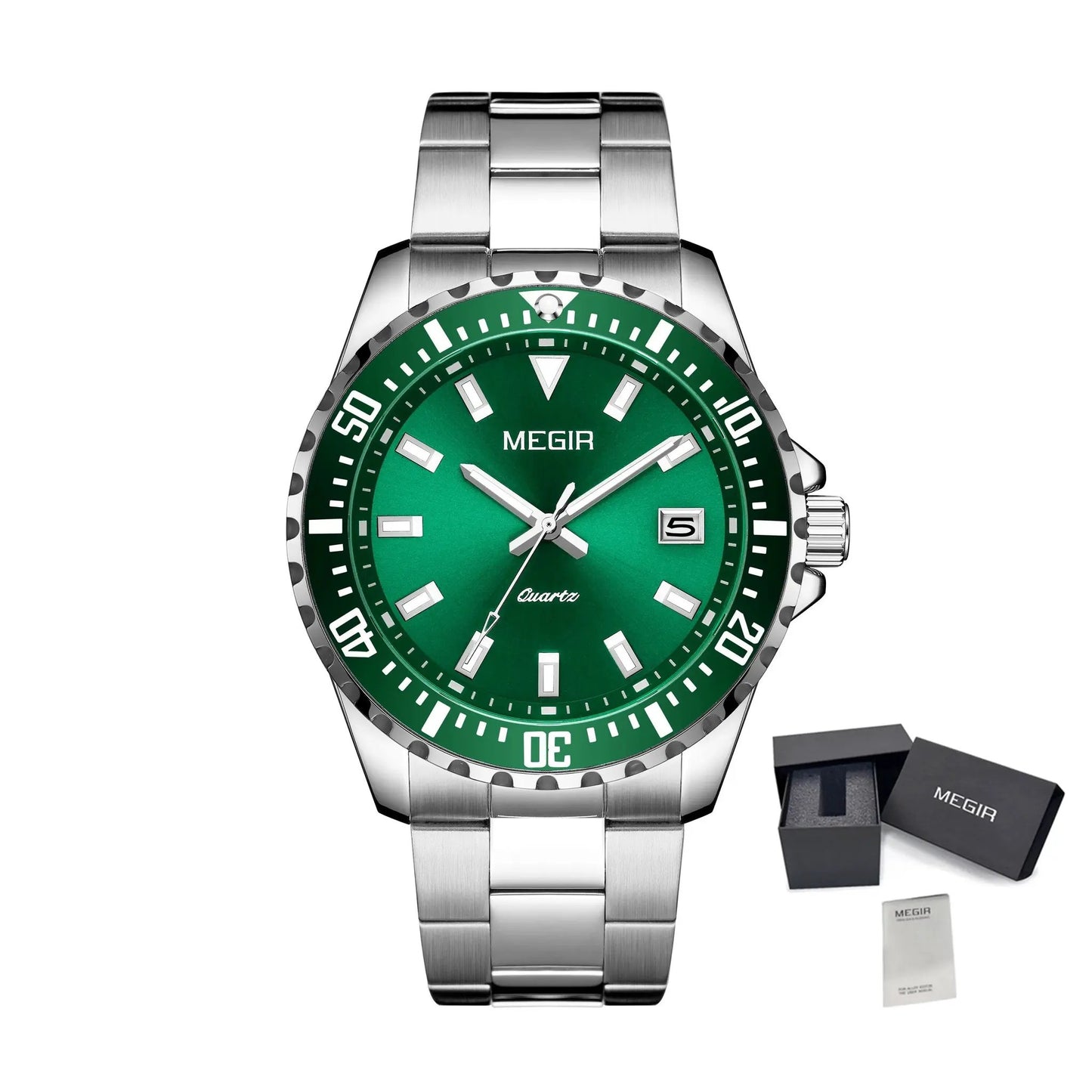 MEGIR Fashion Men Watches Top Luxury Stainless Steel Quartz Wristwatch Calendar Luminous Clock Large Dial Relogio Masculino 2064AG by MEGIR WATCH GROUP