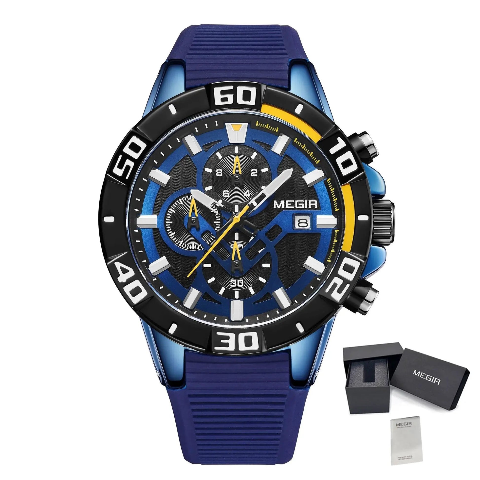 MEGIR Men Wristwatch Top Brand Luxury Silicone Strap Sport Watches Waterproof Luminous Quartz Clock Chronograph Reloj Hombre 2121 by MEGIR WATCH GROUP
