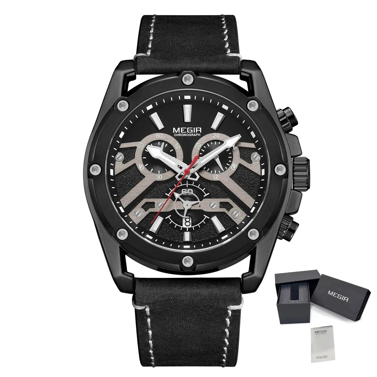 MEGIR Watches for Men Leather Strap Sport Wristwatch Male Clock Waterproof Luminous Quartz Chronograph 24-hour Reloj Hombre 2120 by MEGIR WATCH GROUP