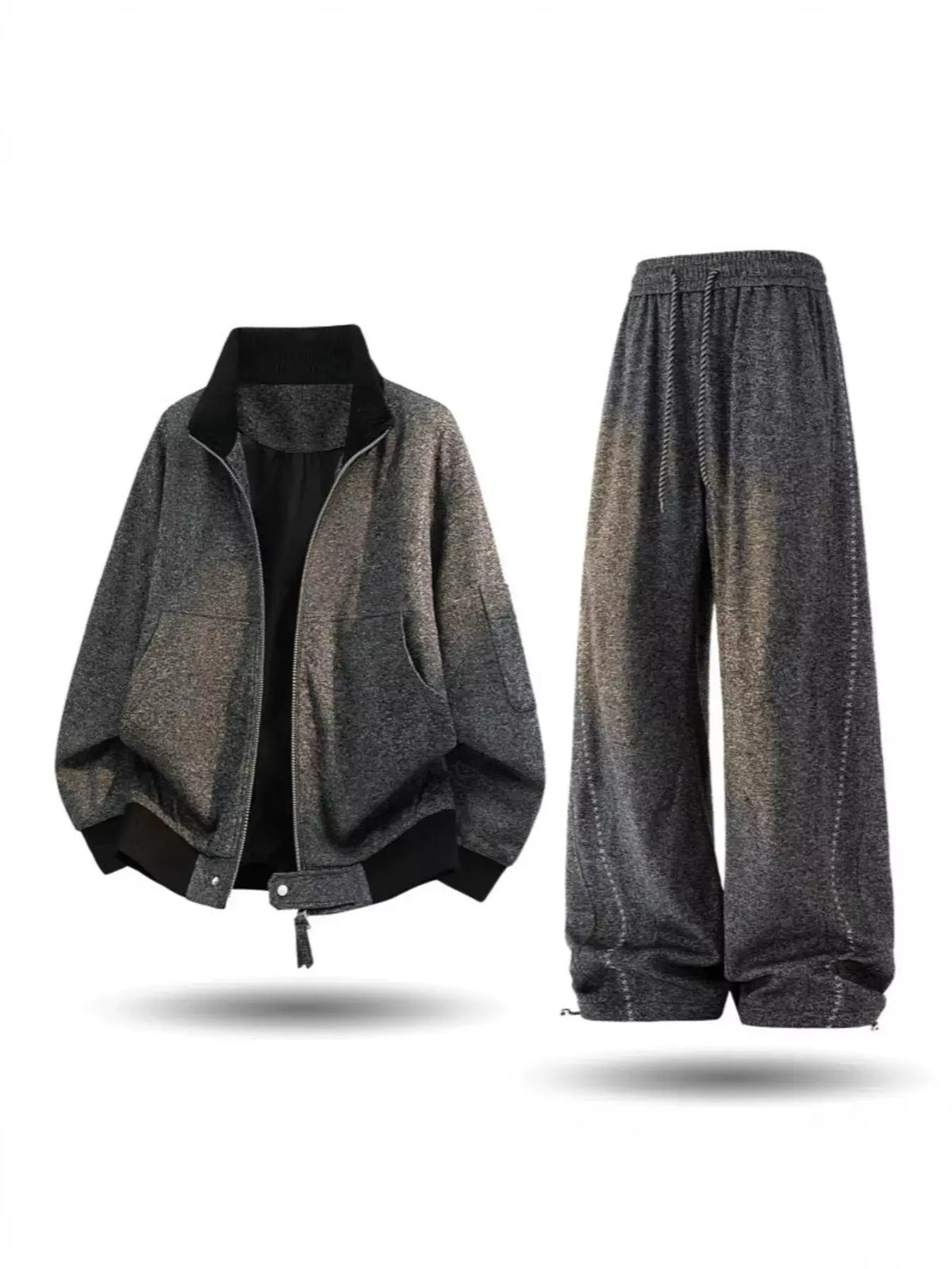 Men's Plus Size Thick Jacket and Pants Tracksuit Set by Trendsi