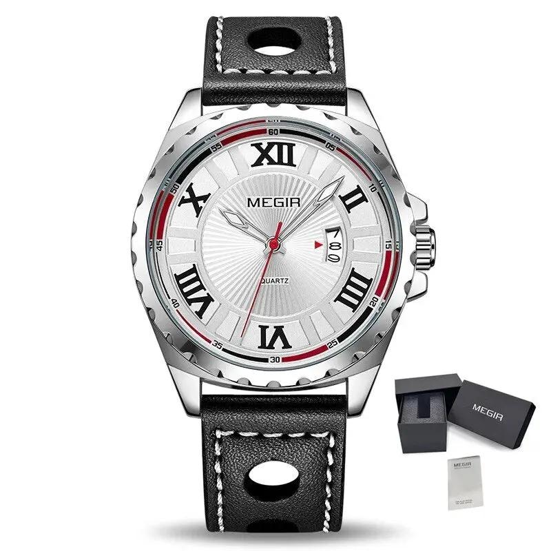 MEGIR Sport Men Watch Top Brand Leather Quartz Watches Man Clock Time Fashion Military Wristwatches Calendar Reloj Hombre 1019 by MEGIR WATCH GROUP