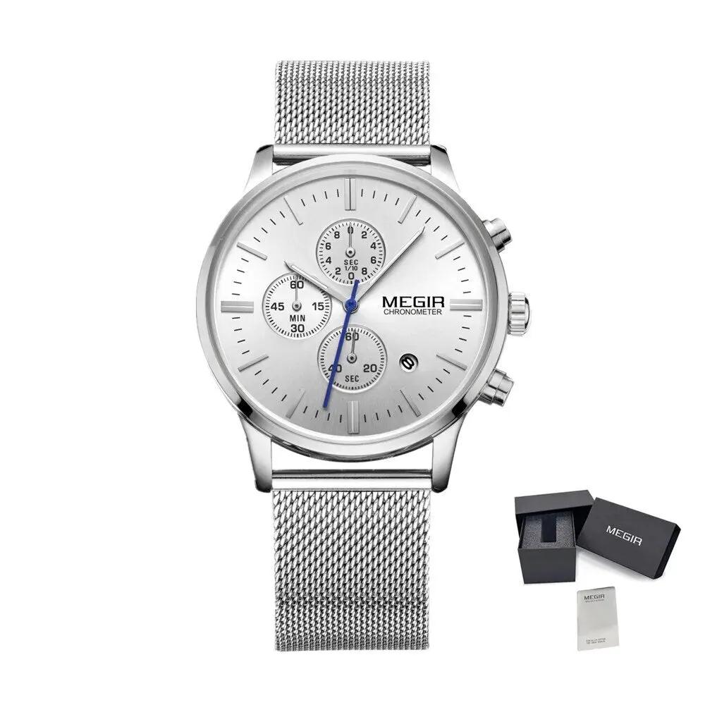 MEGIR Men's Quartz Watch Luxury Steel Mesh Bracelet Wristwatch Waterproof Business Casual Clock Date Chronograph Reloj Hombre 2011 by MEGIR WATCH GROUP