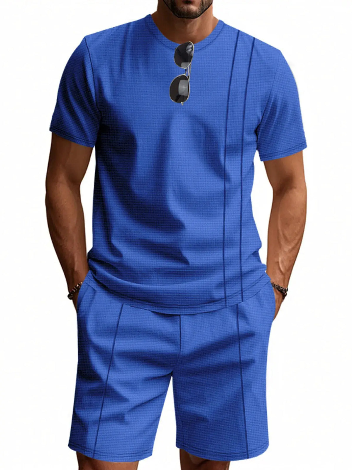 Men's Full Size Round Neck Short Sleeve Top and Shorts Set Plus Size by Trendsi