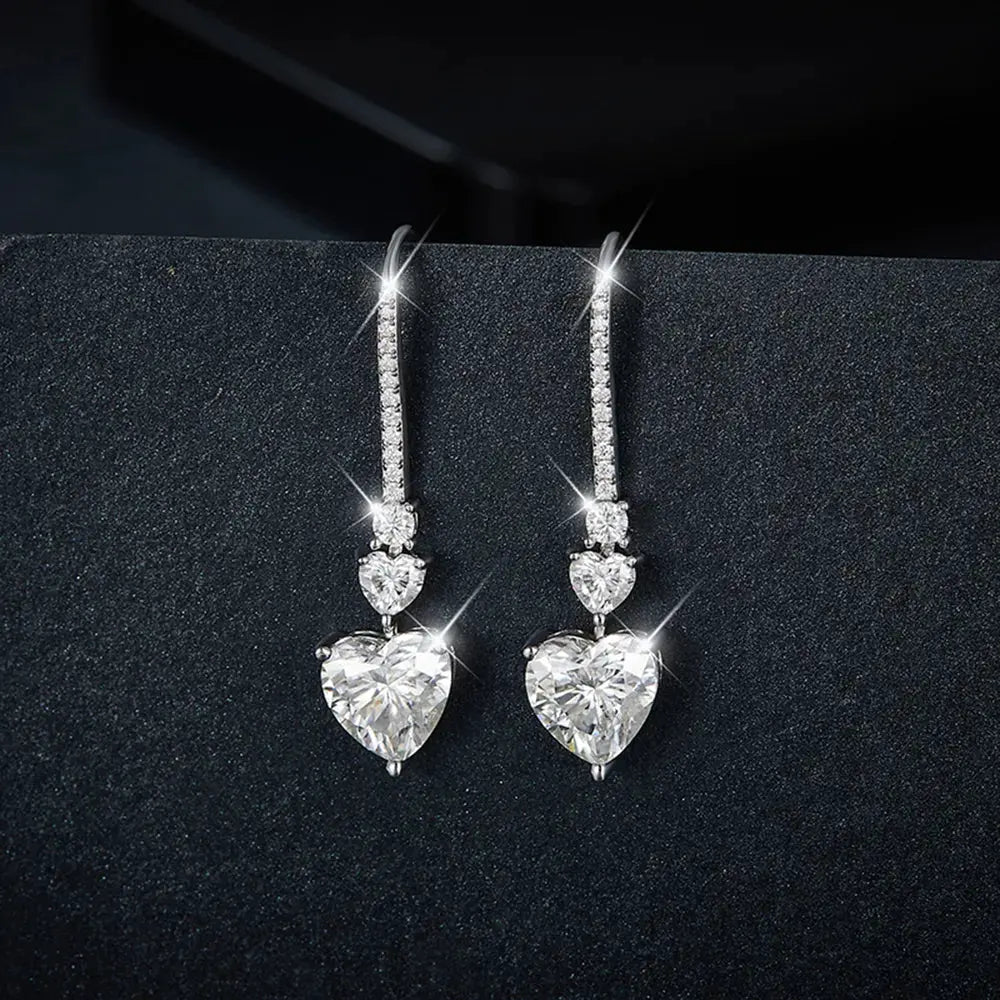 5.44 Carat 925 Sterling Silver Moissanite Heart Drop Earrings by Partner Label