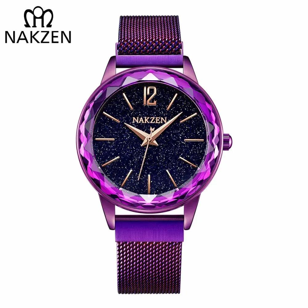 NAKZEN Rose Gold Women Watches Minimalism Starry sky Magnet Buckle Fashion Wristwatch Waterproof Roman Numeral reloj mujer 4206 by MEGIR WATCH GROUP