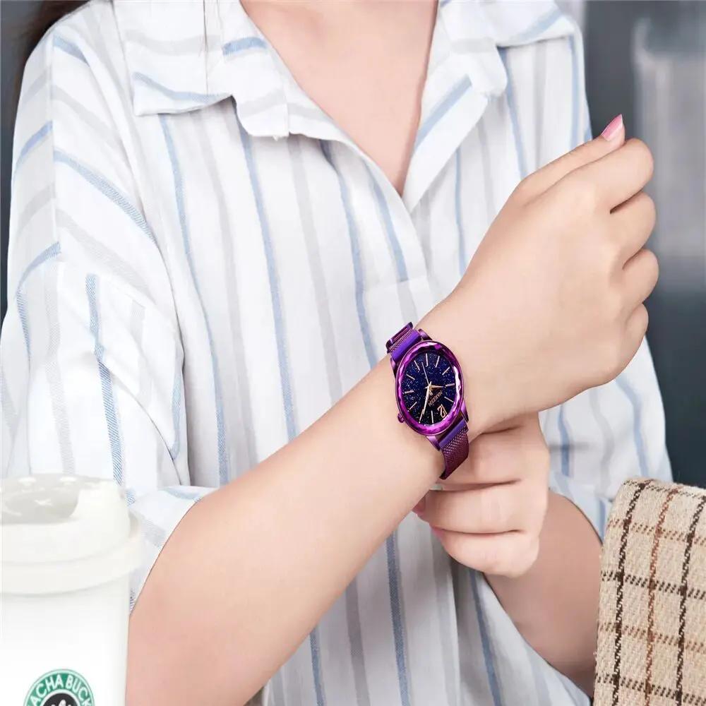 NAKZEN Rose Gold Women Watches Minimalism Starry sky Magnet Buckle Fashion Wristwatch Waterproof Roman Numeral reloj mujer 4206 by MEGIR WATCH GROUP
