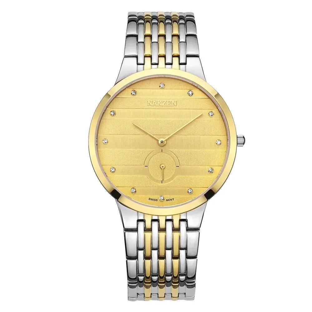 NAKZEN Commerce Diamond Men Watch Famous Luxury Brand Sapphire Watches Men's Stainless Steel Simple Black Gold Watch Male Clock 4036 by MEGIR WATCH GROUP