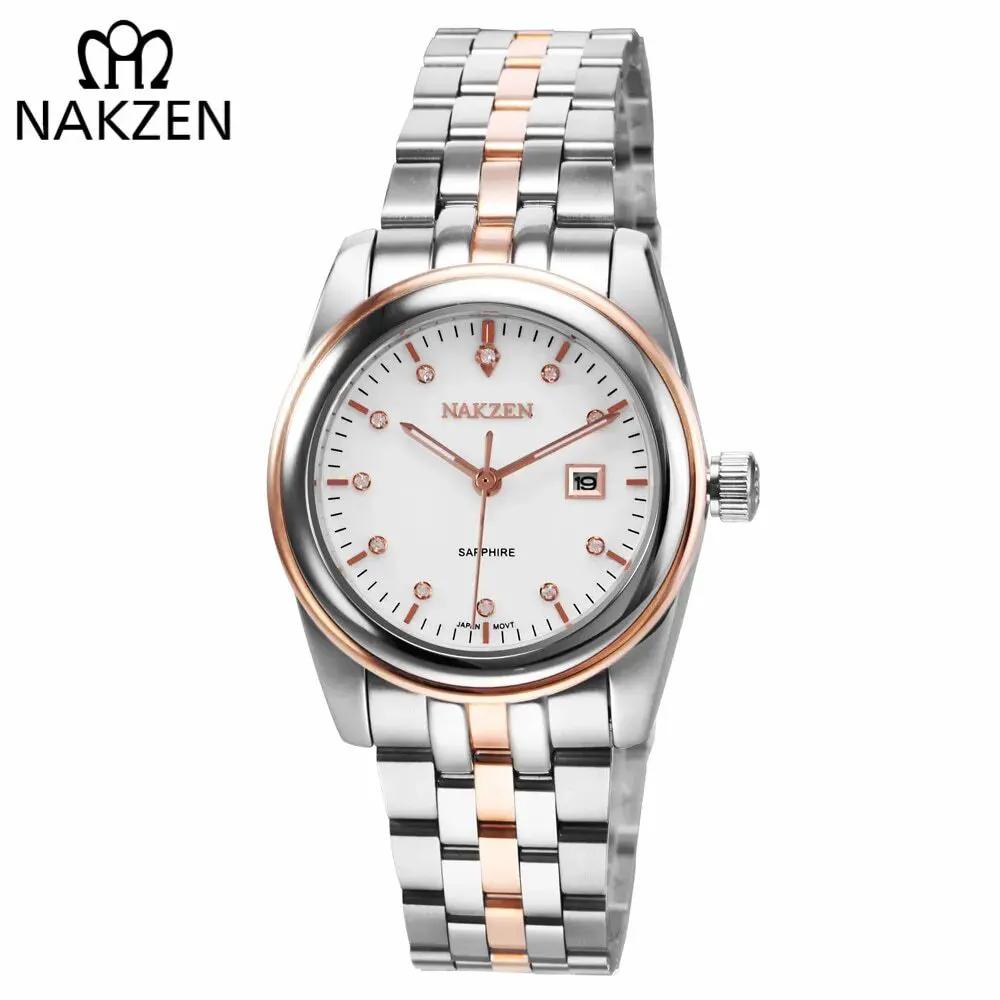 NAKZEN Womens Gold Luxury Quartz Diamond Watch Calendar Display Women Full Steel Wrist Watch Female Clock relogio masculino 6012 by MEGIR WATCH GROUP