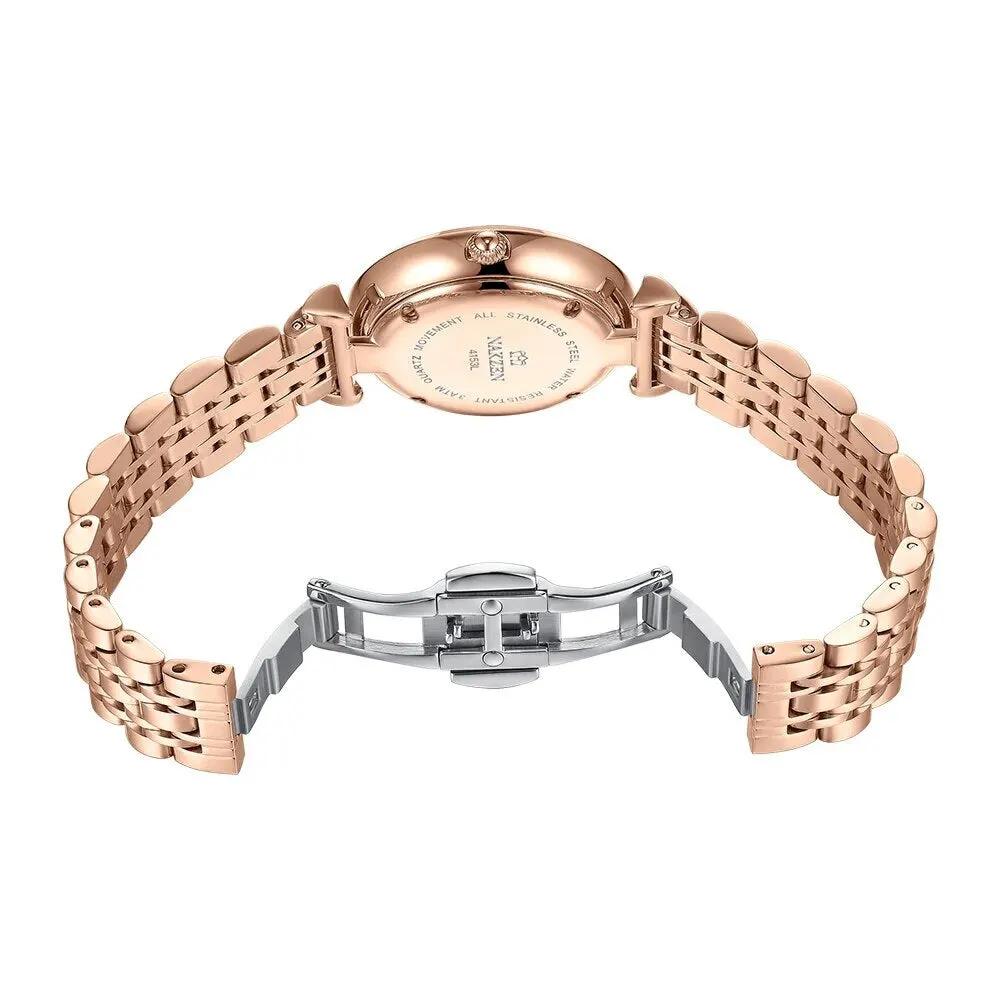 NAKZEN Luxury Crystal Watch Women Waterproof Rose Gold Steel Strap Ladies Wrist Watches Top Brand Bracelet Clock Relogio Feminino 4153 by MEGIR WATCH GROUP