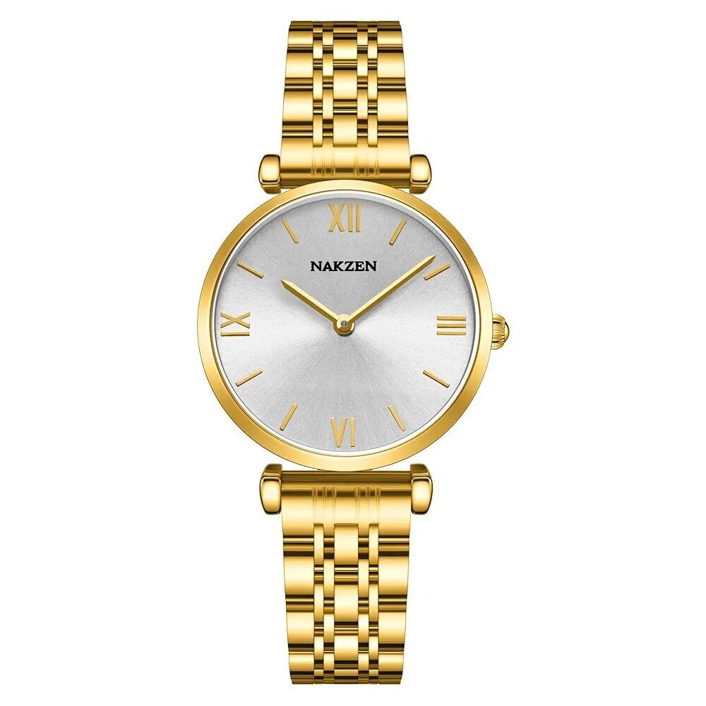 NAKZEN Luxury Crystal Watch Women Waterproof Rose Gold Steel Strap Ladies Wrist Watches Top Brand Bracelet Clock Relogio Feminino 4153 by MEGIR WATCH GROUP