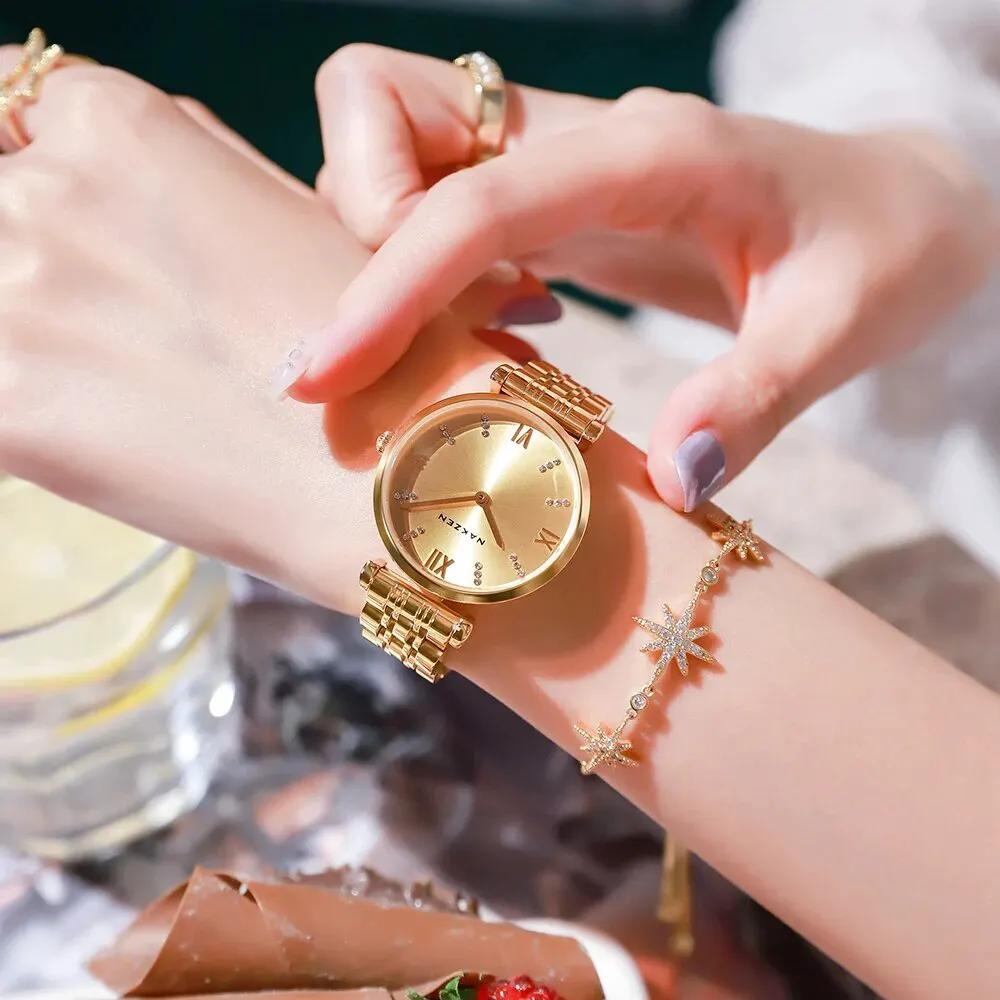 Fashion Ladies Watch Women 2021 New Rose Gold Dress Quartz Watches Luxury Diamond Wristwatches Relogio Feminino Bracelet Clock 4057 by MEGIR WATCH GROUP