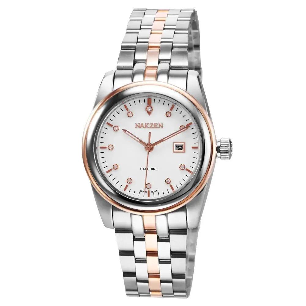 NAKZEN Womens Gold Luxury Quartz Diamond Watch Calendar Display Women Full Steel Wrist Watch Female Clock relogio masculino 6012 by MEGIR WATCH GROUP