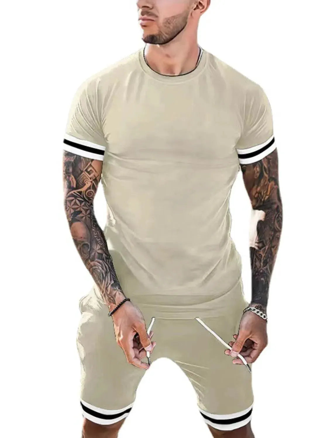 Men's Plus Size Round Neck Short Sleeve Top and Shorts Set by Trendsi