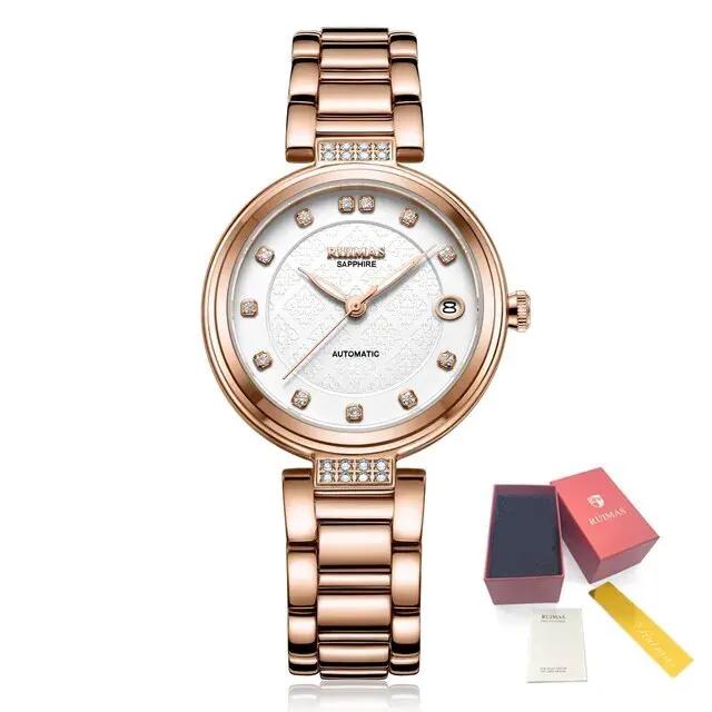 RUIMAS Women Automatic Mechanical Watch Steel Strap Ladies Business Wrist Watch Fashion Waterproof Date Clock Montre Femme 6756 by MEGIR WATCH GROUP