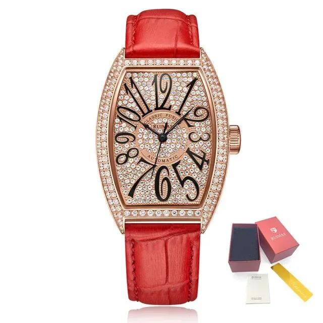 RUIMAS Luxury Diamond Women Automatic Mechanical Watches Waterproof Elegant Ladies Wrist Watch Clock Leather Reloj Mujer 6757 by MEGIR WATCH GROUP
