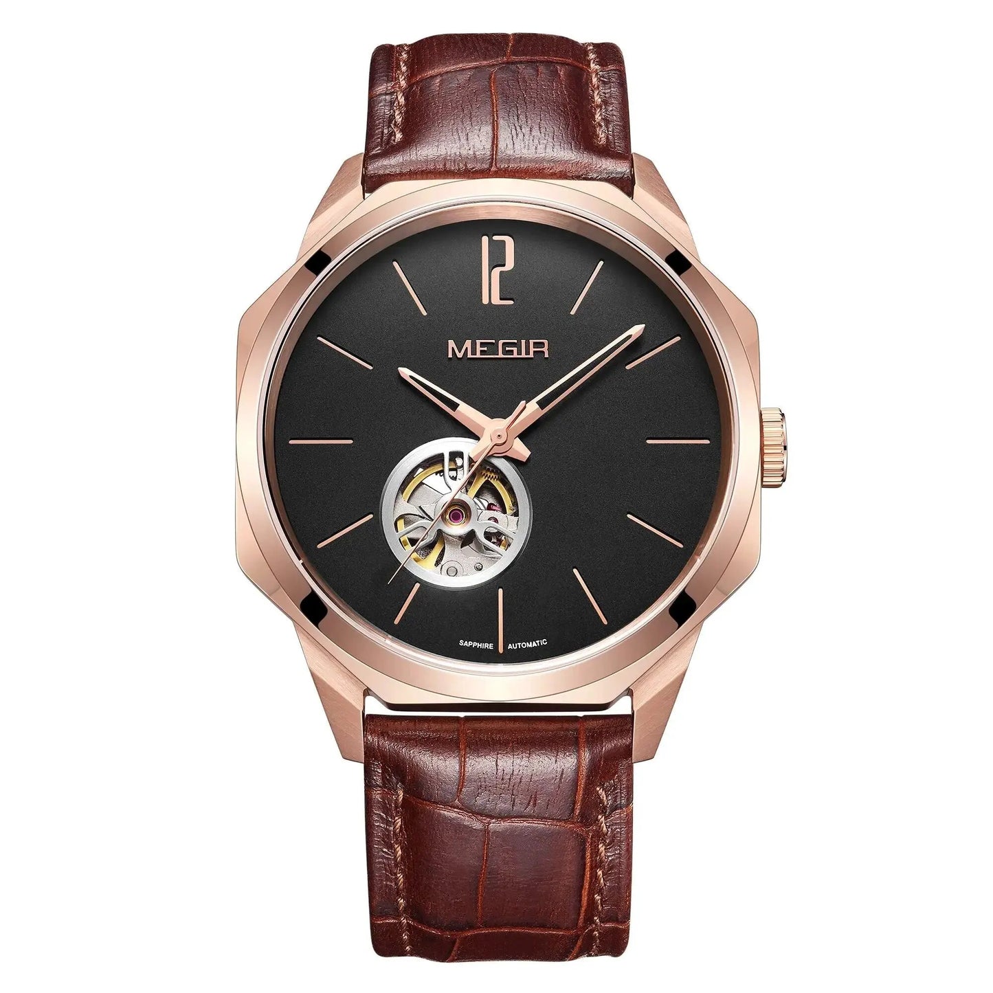 MEGIR Retro Men's Wristwatch Luxury Automatic Mechanical Watches Leather Strap Sapphire 5ATM Waterproof Watch Relogio Masculino 62073 by MEGIR WATCH GROUP