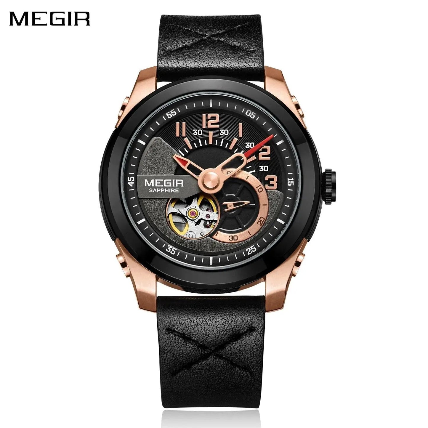 MEGIR Automatic Movement Mechanical Watches Men Luxury Fashion Leather Business Wristwatch Clock Big Dial Male Reloj Hombre 62050 by MEGIR WATCH GROUP