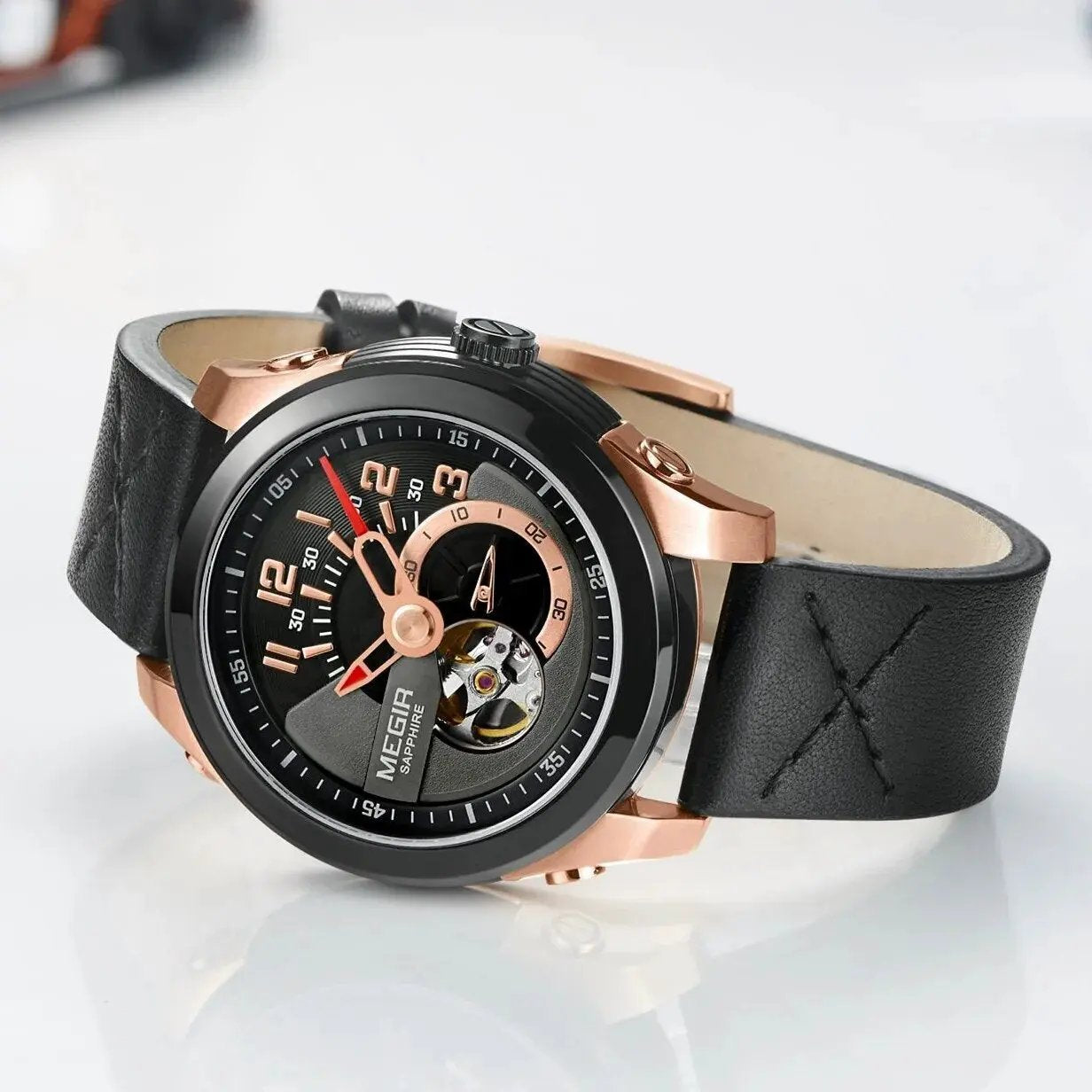 MEGIR Automatic Movement Mechanical Watches Men Luxury Fashion Leather Business Wristwatch Clock Big Dial Male Reloj Hombre 62050 by MEGIR WATCH GROUP