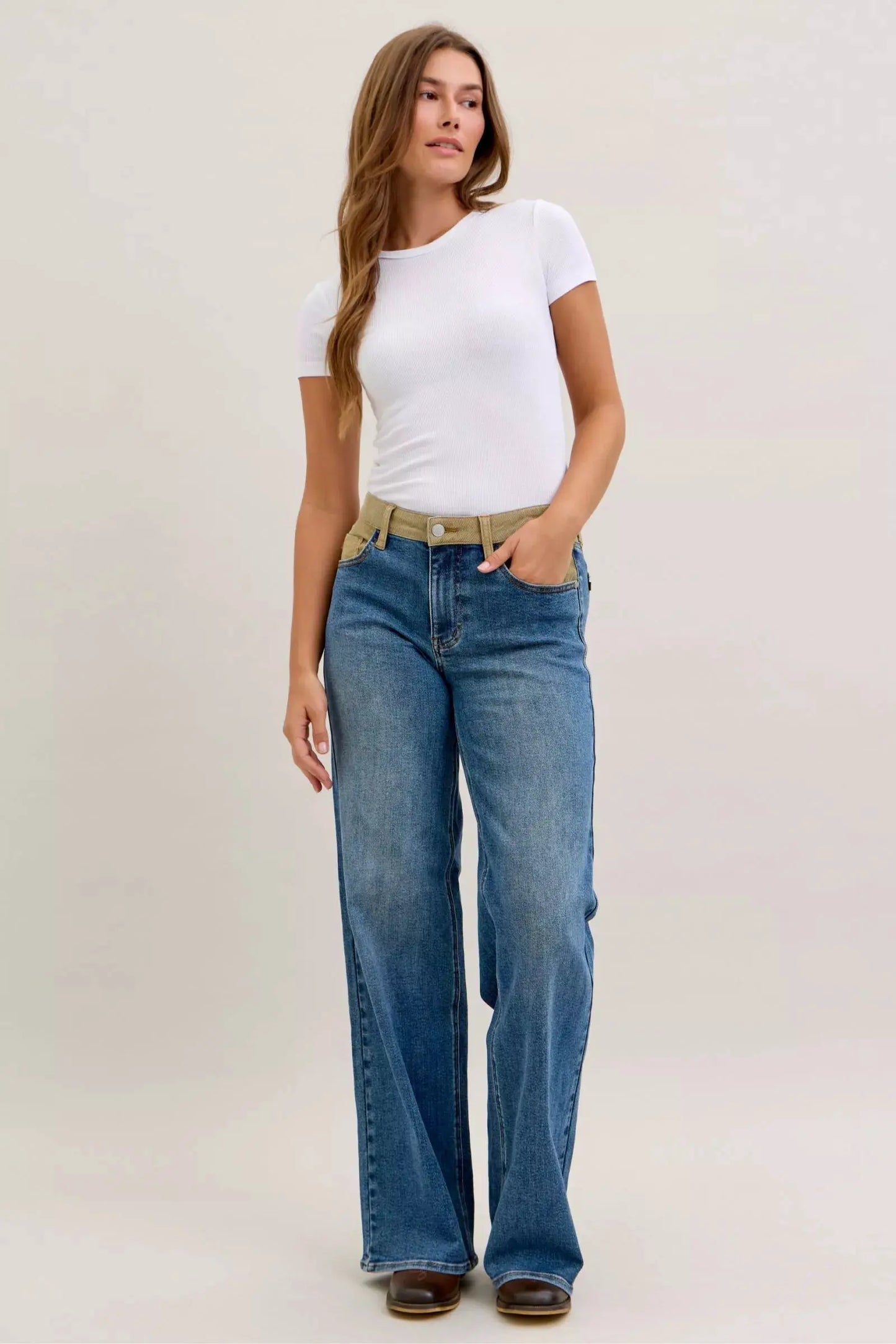 Judy Blue MR Column Straight Jeans with Corduroy Waist by Judy Blue