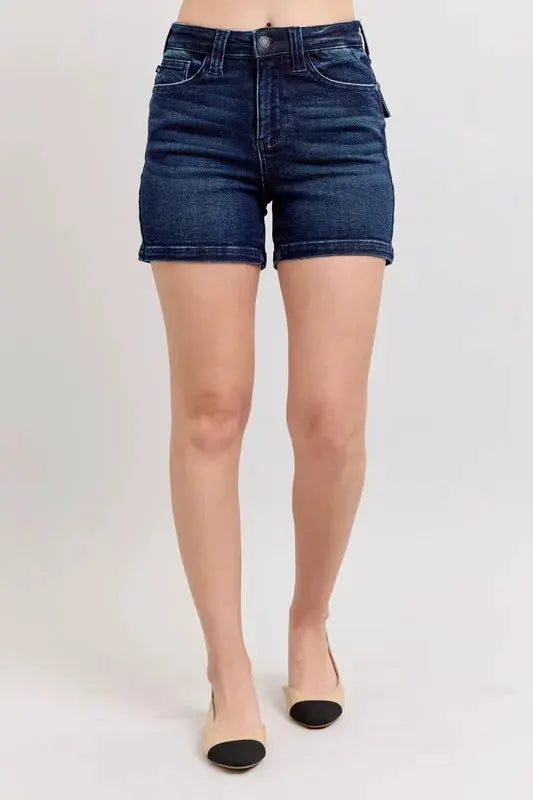 Judy Blue Full Size High Waist Back Flap Pocket Denim Shorts Plus Size by Judy Blue